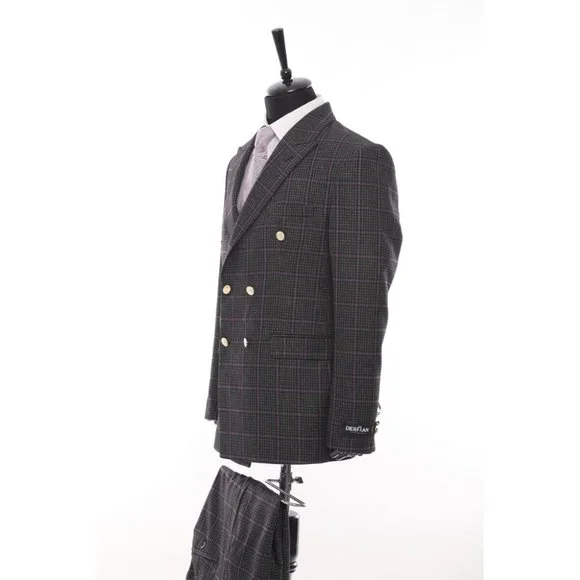Derman Double Breasted Black Check Suit 2 Piece Suit
